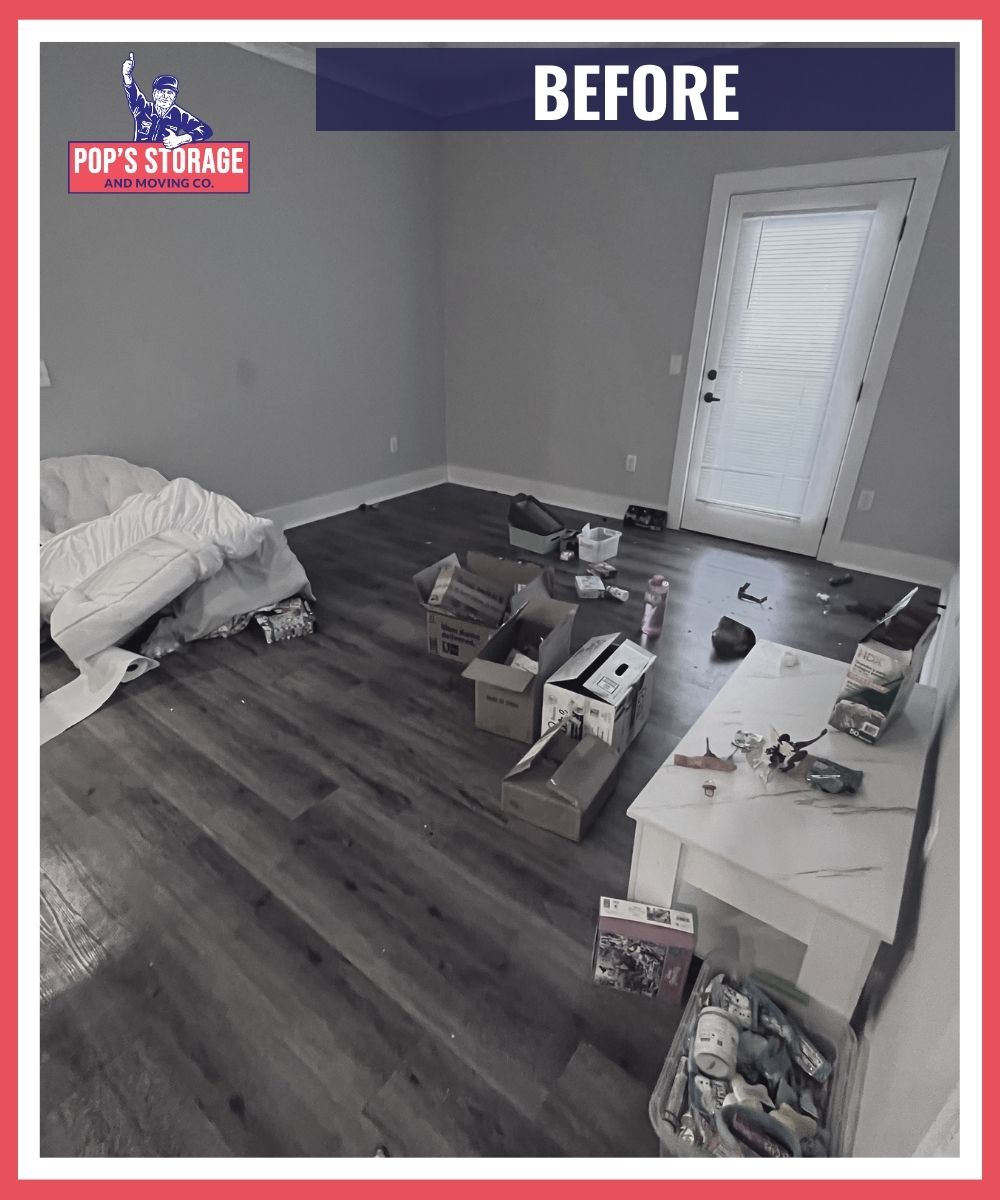 Living room before junk removal with clutter and unwanted items in Gainesville GA