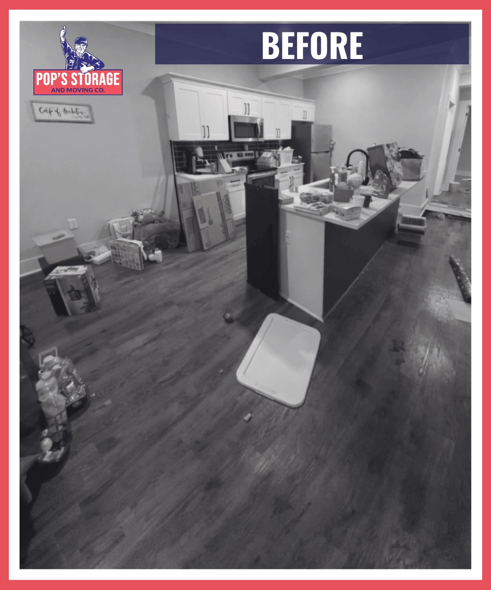Before and after junk removal showing transformation from cluttered to clean space